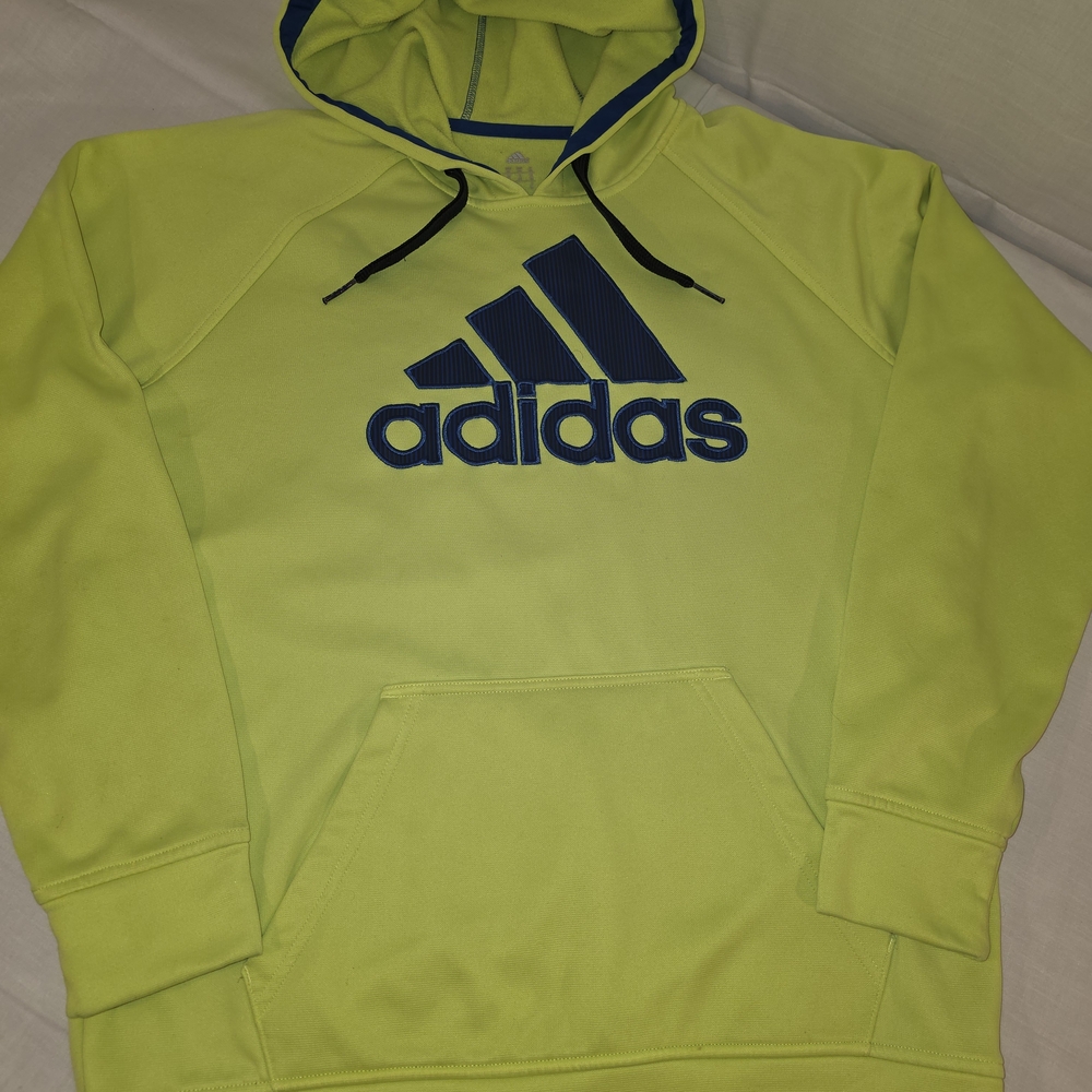 Adidas "VOLT" Neon Yellow Hoodie with Navy Accents, Sz Med.